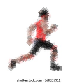 Man running isolated vector image made from artistic color rectangles