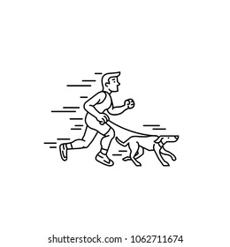 man running jogging with dog lined vector cartoon