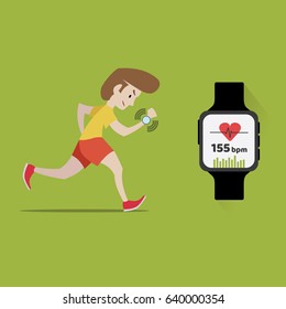 Man running jogging with a smart watch devices and apps - Illustration
