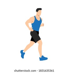 Man running or jogging. Workout excercise. Marathon athlete doing sprint outdoor. Flat vector illustration isolated on white background