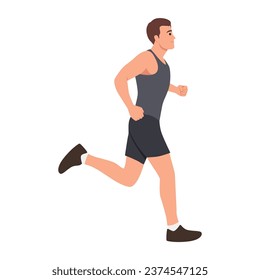 Man running or jogging. Workout excercise. Marathon athlete doing sprint outdoor. Flat vector illustration isolated on white background