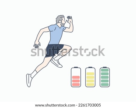 A man running and jumping with stamina, hand drawn style vector design illustration