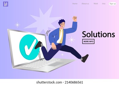 Man running from laptop. new ideas concept. social media network online communication. thinking or solving problem. FAQ Frequently asked questions. success and development vector illustration.