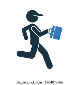 Man Running Late Icon. Glyph Vector Isolated On A White Background.