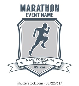 Man running marathon and jogging emblems, badges. Isolated vintage illustration
