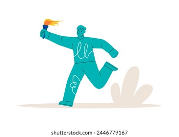 Hombre corriendo maratón con antorcha. Antorcha del éxito. Ilustración vectorial colorida 
