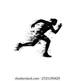 Man running in motion with dynamic brush strokes and blur effect