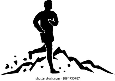 MAN RUNNING Mountain Silhouette Vector