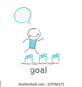 man running with obstacles to the goal