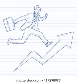 Man running on arrow going upwards.