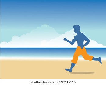 Man running on the beach.   EPS 8 vector, grouped for easy editing. No open shapes or paths.