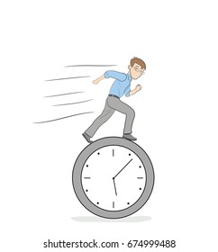 The man is running on the clock. Life concept. Vector illustration for business and infographics.