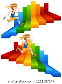 A Man Running on Colourful Stair illustration
