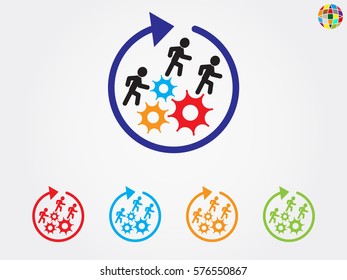 man running on gears, icon, vector illustration eps10