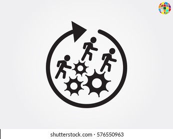 man running on gears, icon, vector illustration eps10