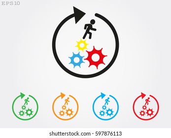 man running on gears, icon, vector illustration eps10