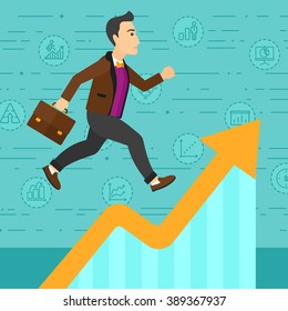 Hombre corriendo en el gráfico de crecimiento. 