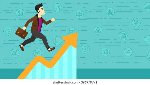 Man running on growth graph. 