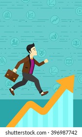 Hombre corriendo en el gráfico de crecimiento. 