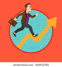 Man running on growth graph. 
