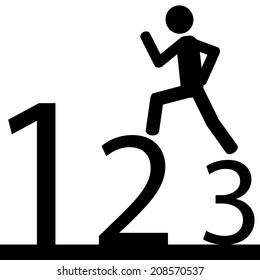 A man is running on numbers. It is a stick figure vector. 