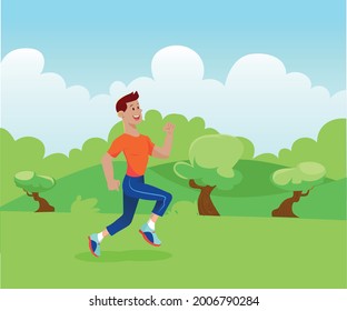 Man running on the park. Enjoying nature. Man doing excersice