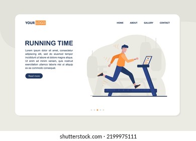 Man running on the simulator in the gym. Cardio workout, fitness exercises. Healthy life style.