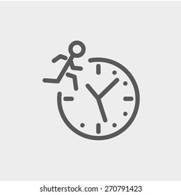 Hombre corriendo en tiempo icono línea delgada para web y móvil, moderno diseño minimalista plano. Icono vector de gris oscuro sobre fondo gris claro.