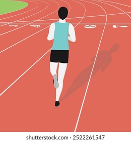 Um homem correndo em uma pista. Vista da retaguarda da pista de rolamento