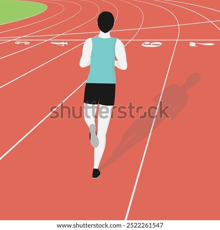A man running on a track. Rear view of running track