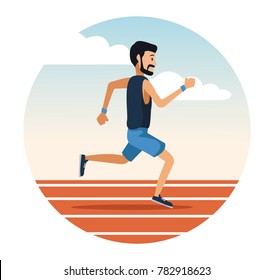Man running on track round icon