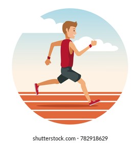 Man running on track round icon