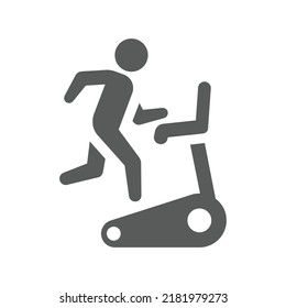 Man Running On Treadmill Black Vector Icon. Workout, Fitness Filled Symbol.