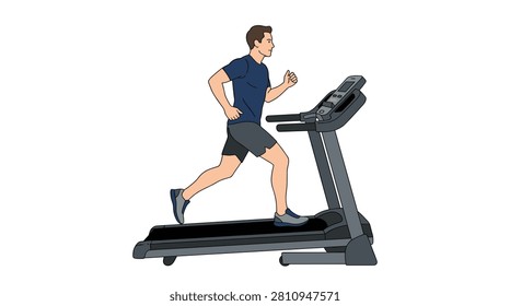 Man Running on Treadmill Cardio Exercise Vector Illustration