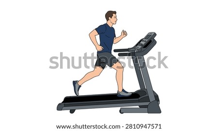 Man Running on Treadmill Cardio Exercise Vector Illustration