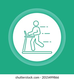 Man running on a treadmill color button icon. Cardio workout. Isolated vector element. Outline pictogram for web page, mobile app, promo. 