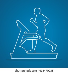 Man running on a treadmill designed using outline graphic vector