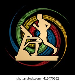 Man running on a treadmill designed on spin wheel background graphic vector