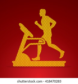 Man running on a treadmill designed using hexagon pattern graphic vector