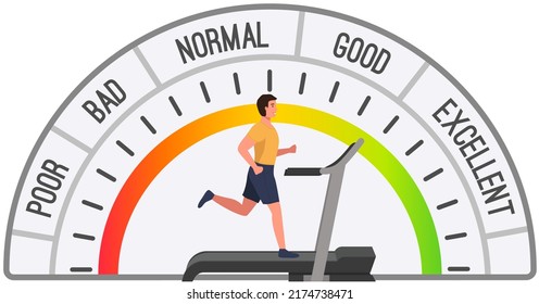 Hombre corriendo en la cinta de correr haciendo ejercicio. Hombre activo en pista de carreras con escala de velocímetro. Entrenando deportistas en casa. Entrenamiento en gimnasia cardio equipo de entrenamiento de fitness con medición de carga