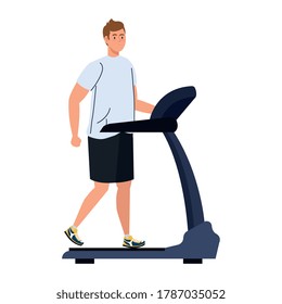 man running on treadmill, ectrical training machine on white background vector illustration design