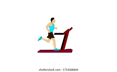 Man running on running treadmill. Exercise, sports, healthy lifestyle, gym, fitness, activity, workout flat design vector.