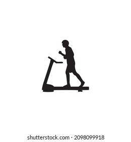 Man Running on Treadmill in Gym Icon, silhouette 