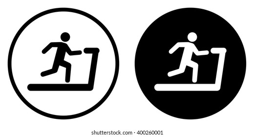 Man Running On A Treadmill Icon In Circle . Vector Illustration