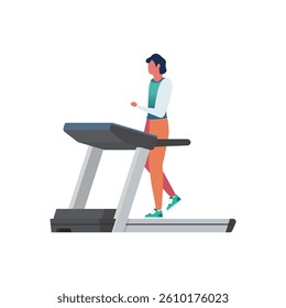 Man running on a treadmill isolated on white background. Vector illustration
