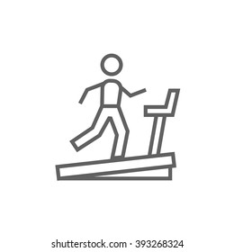 Man running on treadmill line icon.