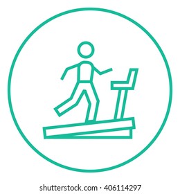 Hombre corriendo en el icono de la línea de la cinta de correr.