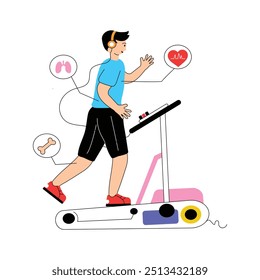 A man running on treadmill machine, treadmill running flat illustration