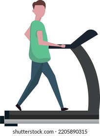 Man running on treadmill. Training gym. Vector illustration