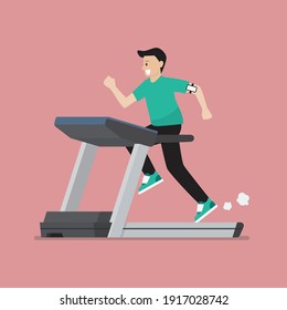 Man Running On A Treadmill. Vector Illustration